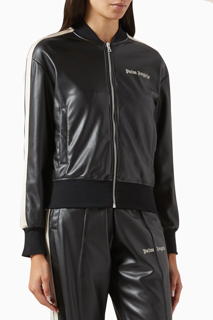 

Logo Bomber Jacket in Faux Leather, Black