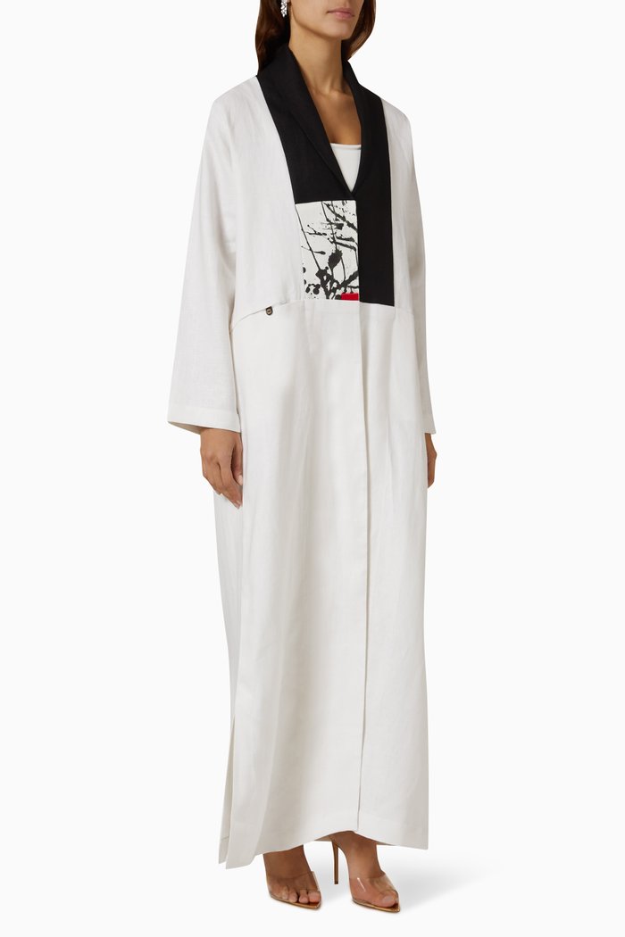 Art Design Abaya in Linen, White