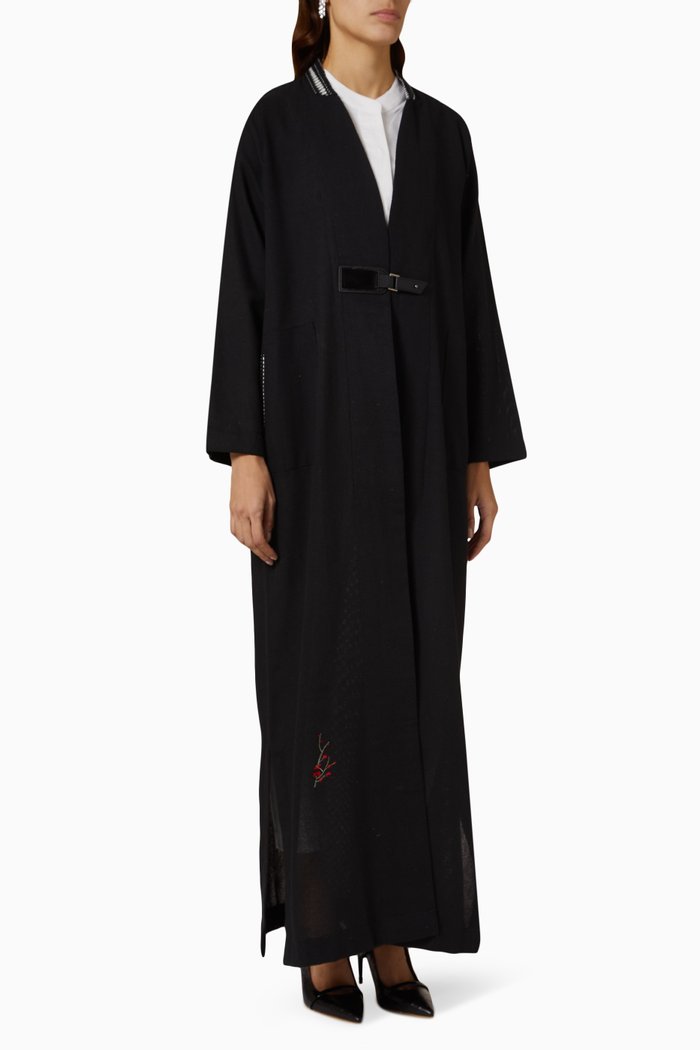 

Attached Shirt Abaya in Linen, Black