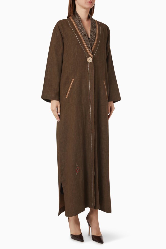 

Buttoned Abaya in Linen, Brown