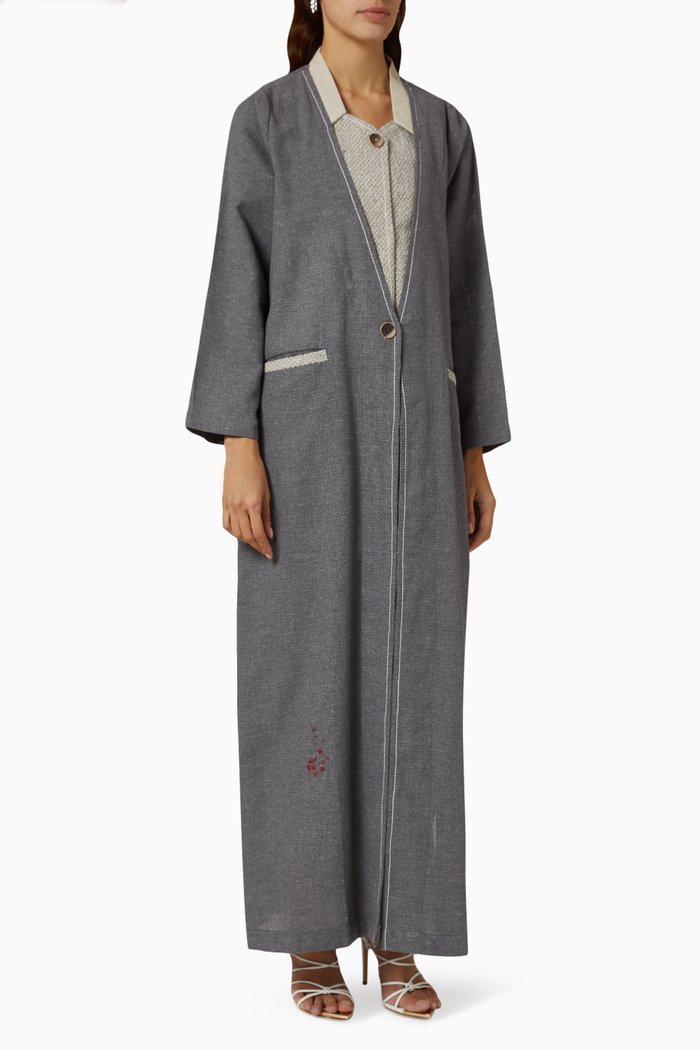 

Attached Shirt Abaya in Linen, Grey
