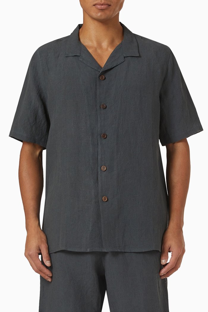 

Camp Collar Lino Shirt in Linen, Grey