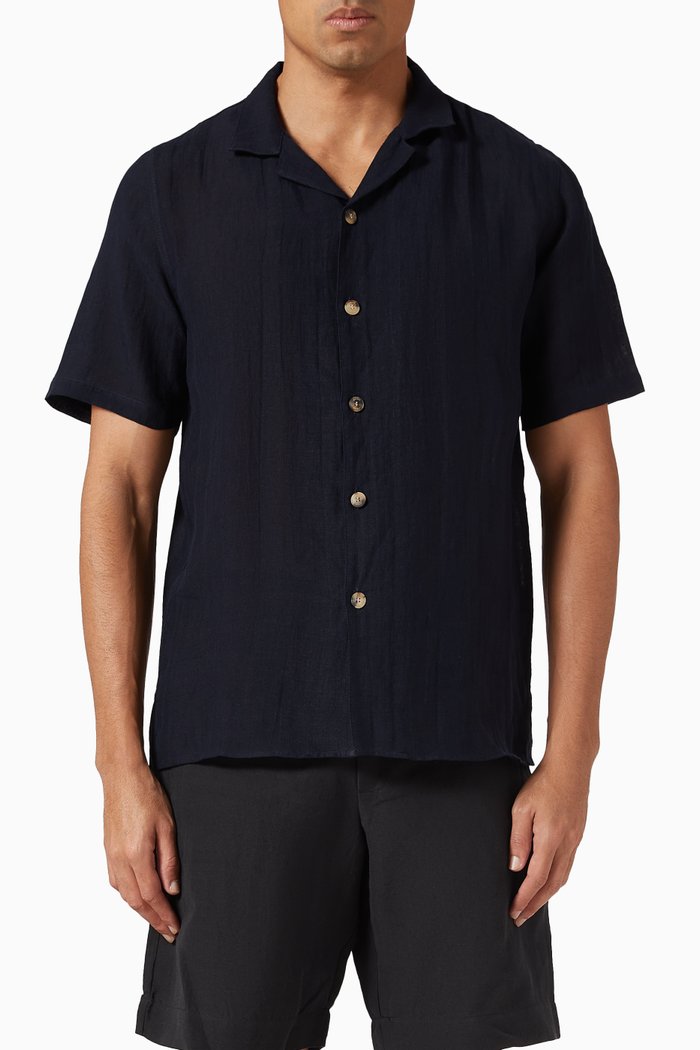 

Camp Collar Lino Shirt in Linen, Blue