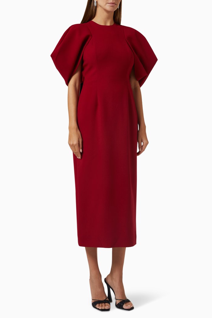 

Calita Puffed-sleeve Midi Dress in Crepe, Red