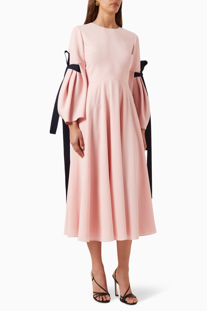 

Bow Sleeves Midi Dress in Crepe, Pink