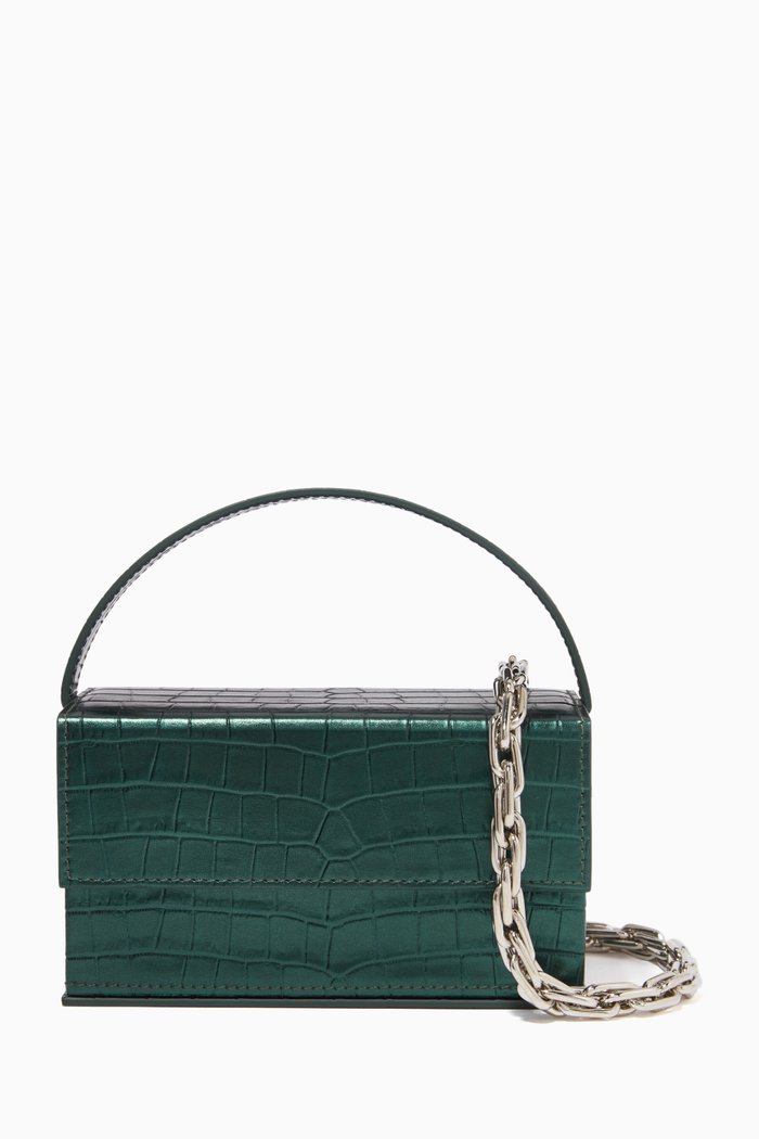 

Ida Medium Bag in Metallic Croc-embossed Leather, Green