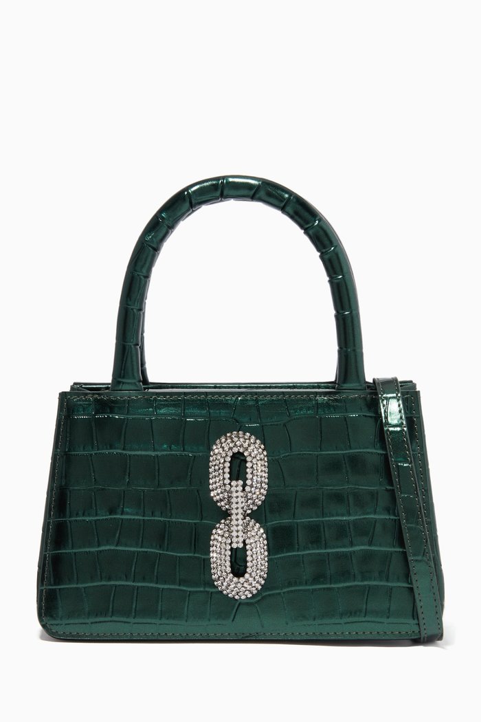 

Kiki Bag in Metallic Croc-embossed Leather, Green