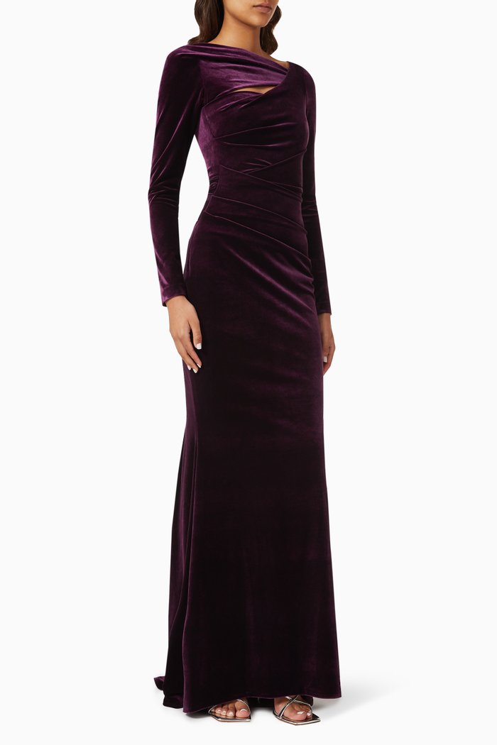 Evening Dress in Stretch Velvet, Purple
