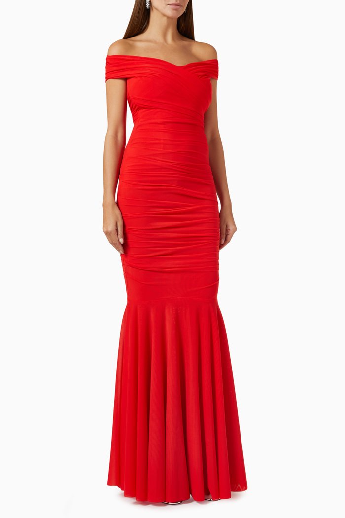 

Off-shoulder Mermaid Gown in Stretch-tulle, Red