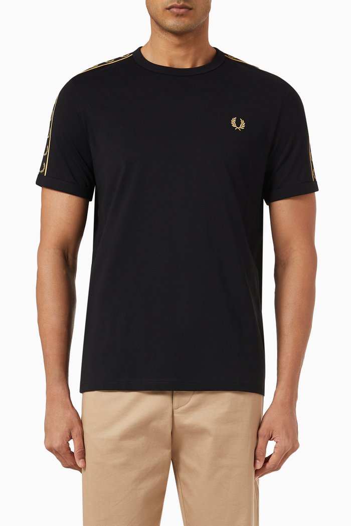 

Taped Ringer T-shirt in Cotton, Black