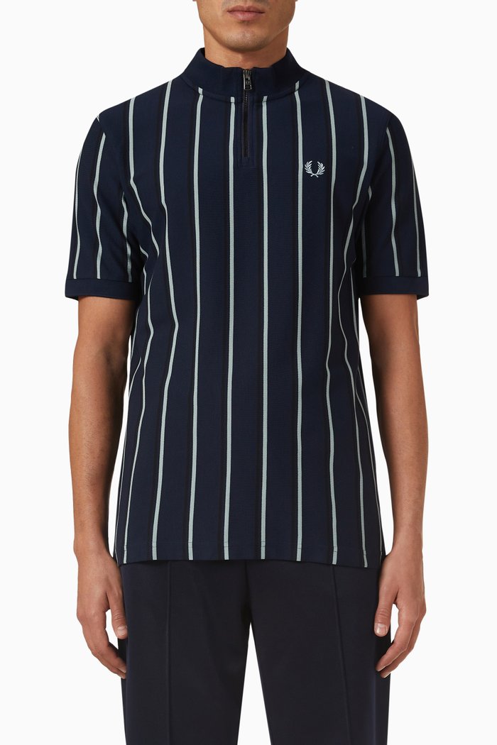

Striped Half-zip Polo in Cotton Pique, Grey