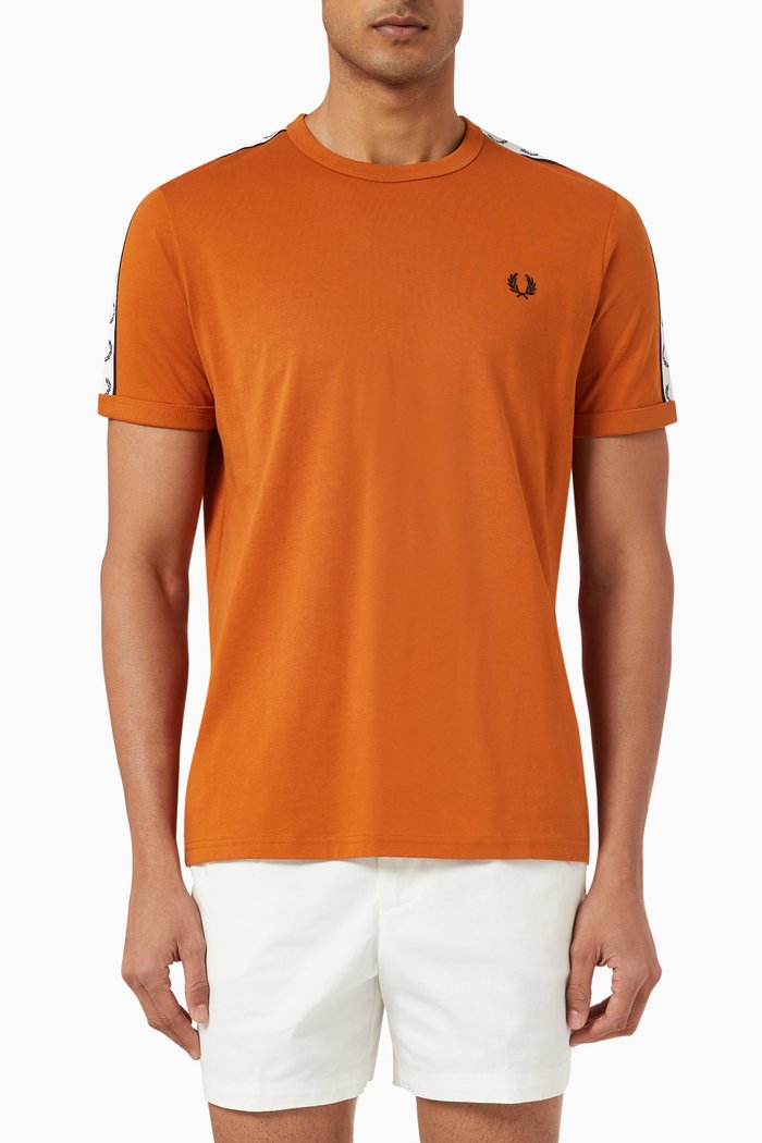 Taped Ringer T-shirt in Cotton-blend Jersey, Brown