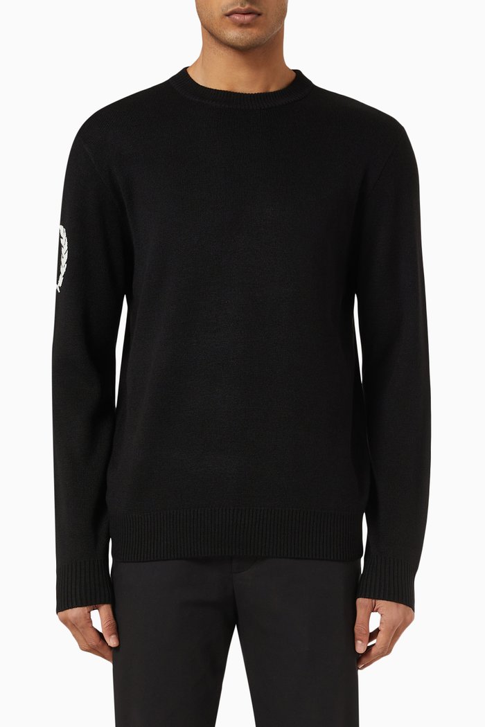 

Laurel Wreath Crew Jumper in Wool-blend Knit, Black