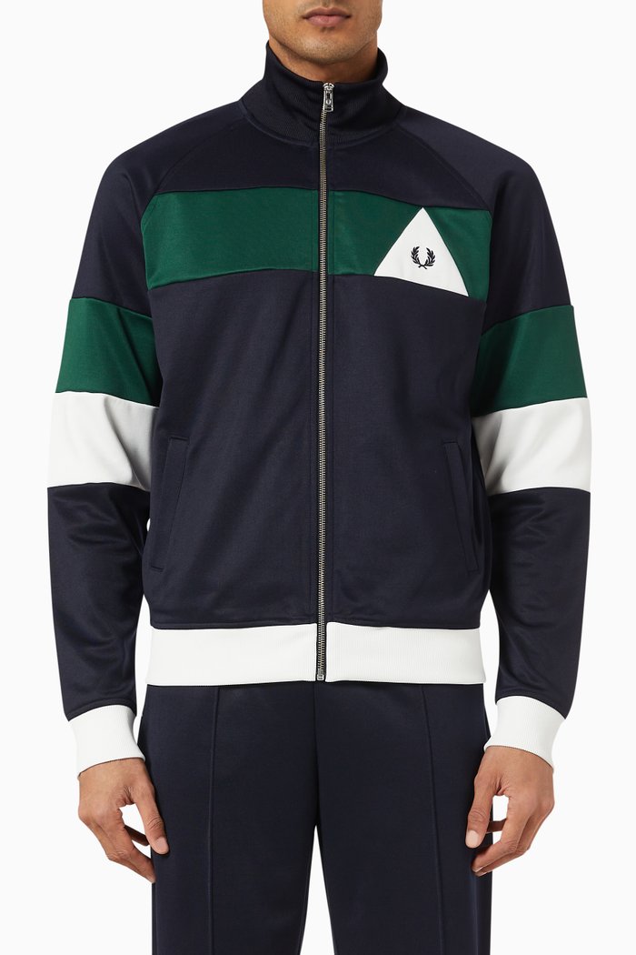 

Bold Panel Track Jacket in Polyester & Cotton, Blue