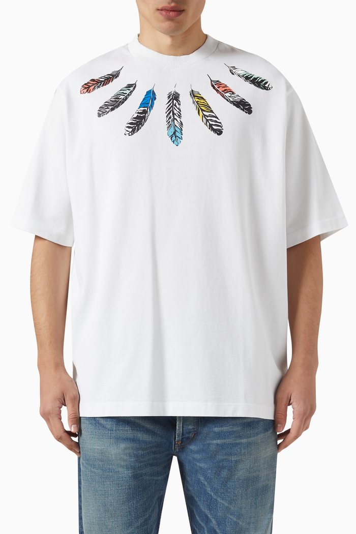 

Feather-print T-shirt in Cotton Jersey, White