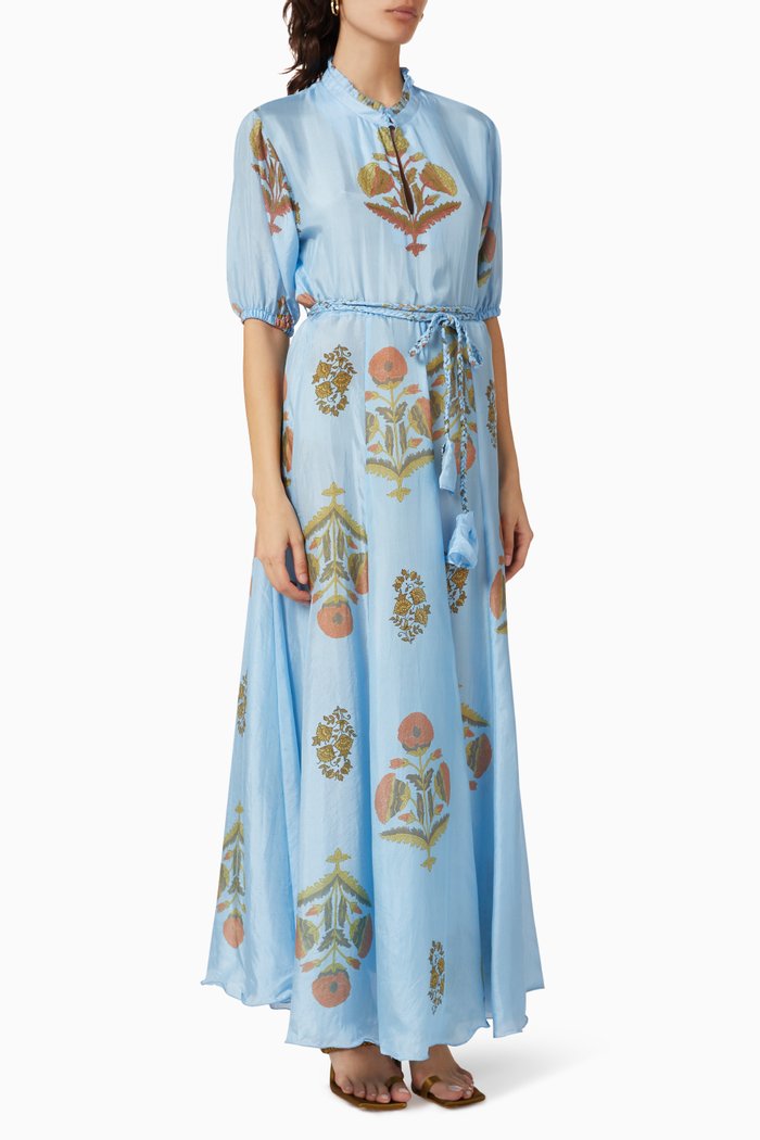 

Oceanus Maxi Dress in Silk, Blue