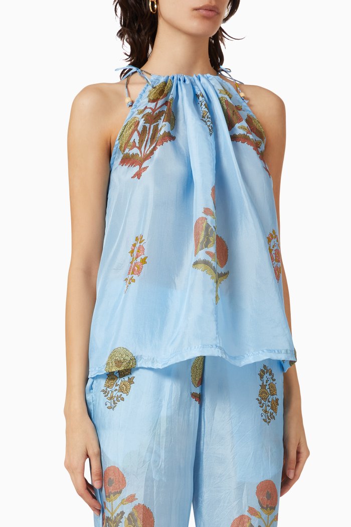 Giulia Top in Silk, Blue