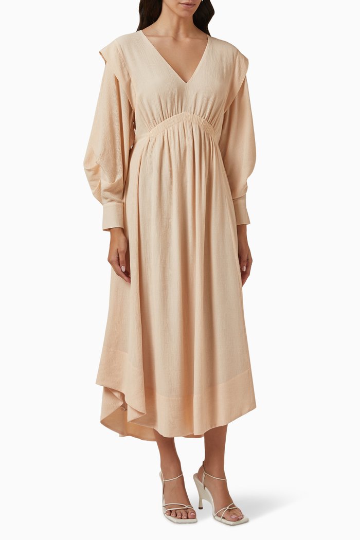 

Faith Midi Dress in Textured Fabric, Neutral