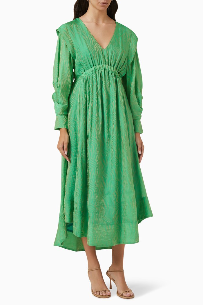 Faith Midi Dress in Textured Fabric, Green