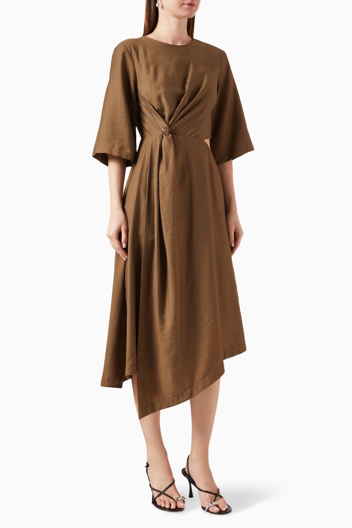 

Dakota Twist Midi Dress in Tencel-blend, Brown