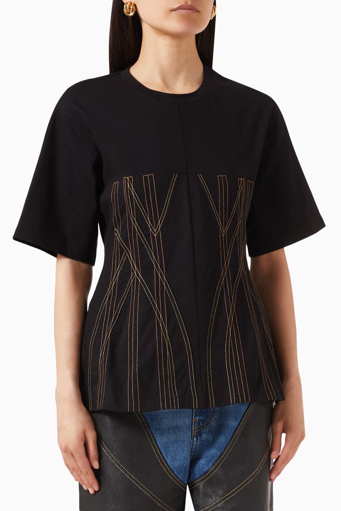 

Corset Embroidered Top in Organic Cotton-canvas, Black