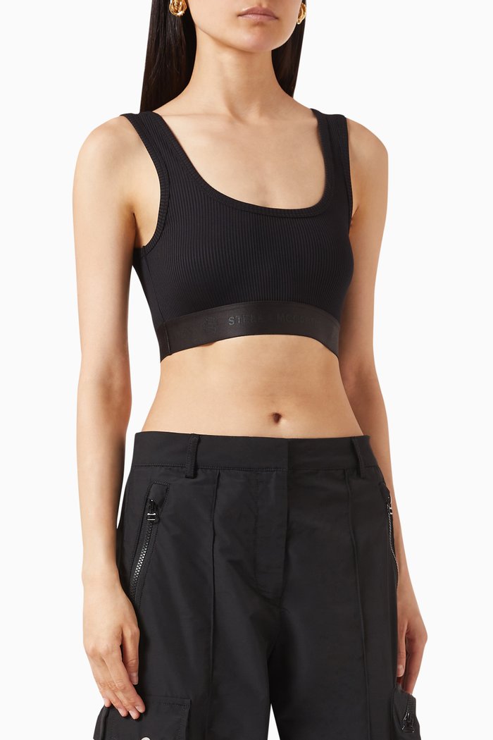 

S-Wave Tape Ribbed Crop Top in Nylon-blend Jersey, Black