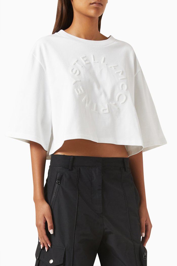 

Flocked Logo Crop T-shirt in Cotton-jersey, White