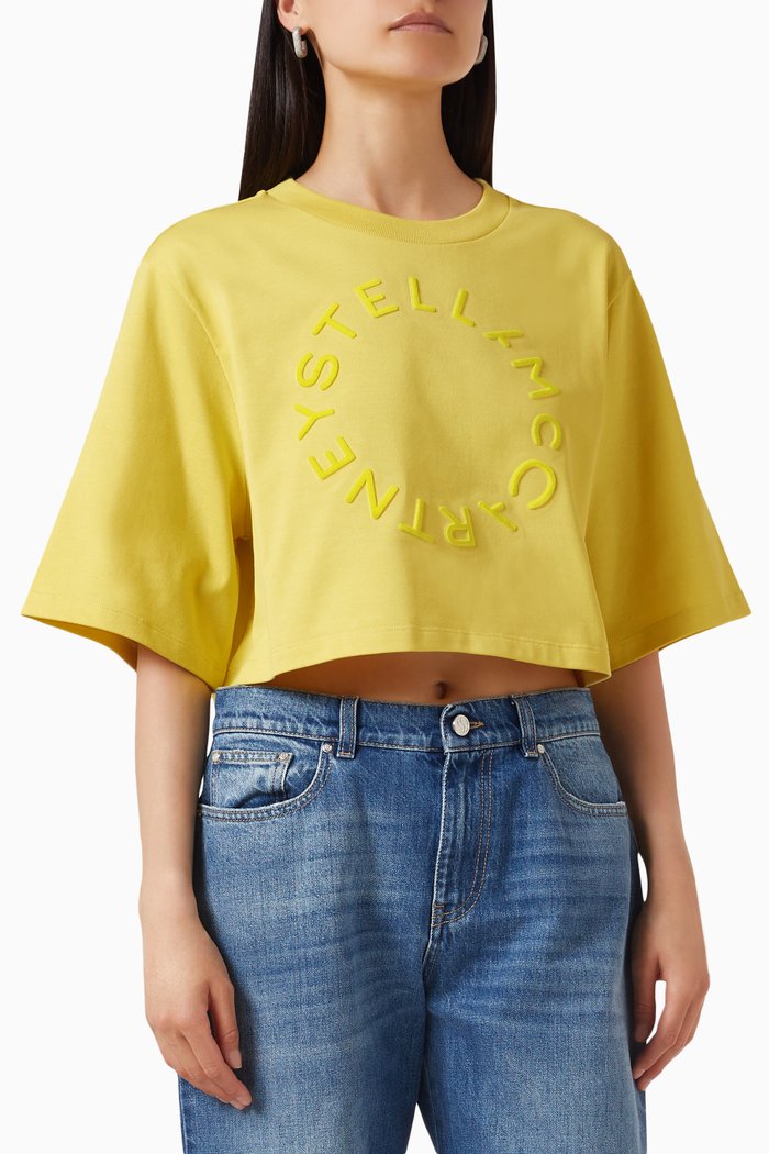 

Flocked Logo Crop T-shirt in Cotton-jersey, Yellow
