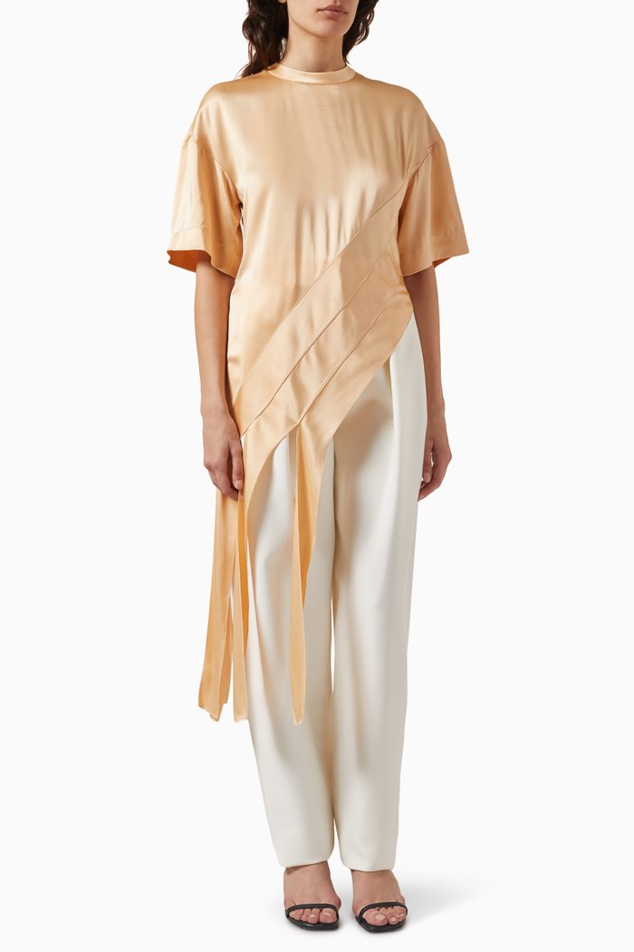 

Strip Hem Top in Satin, Pink