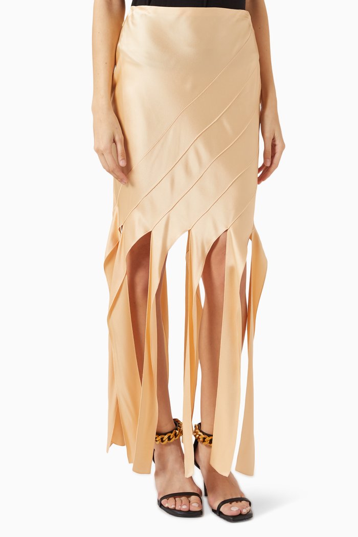 

Strip Hem Skirt in Satin, Pink