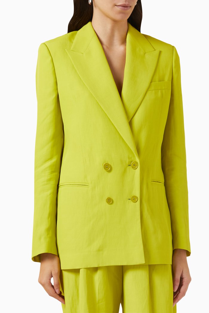 

Double-breasted Jacket in Linen Blend, Yellow