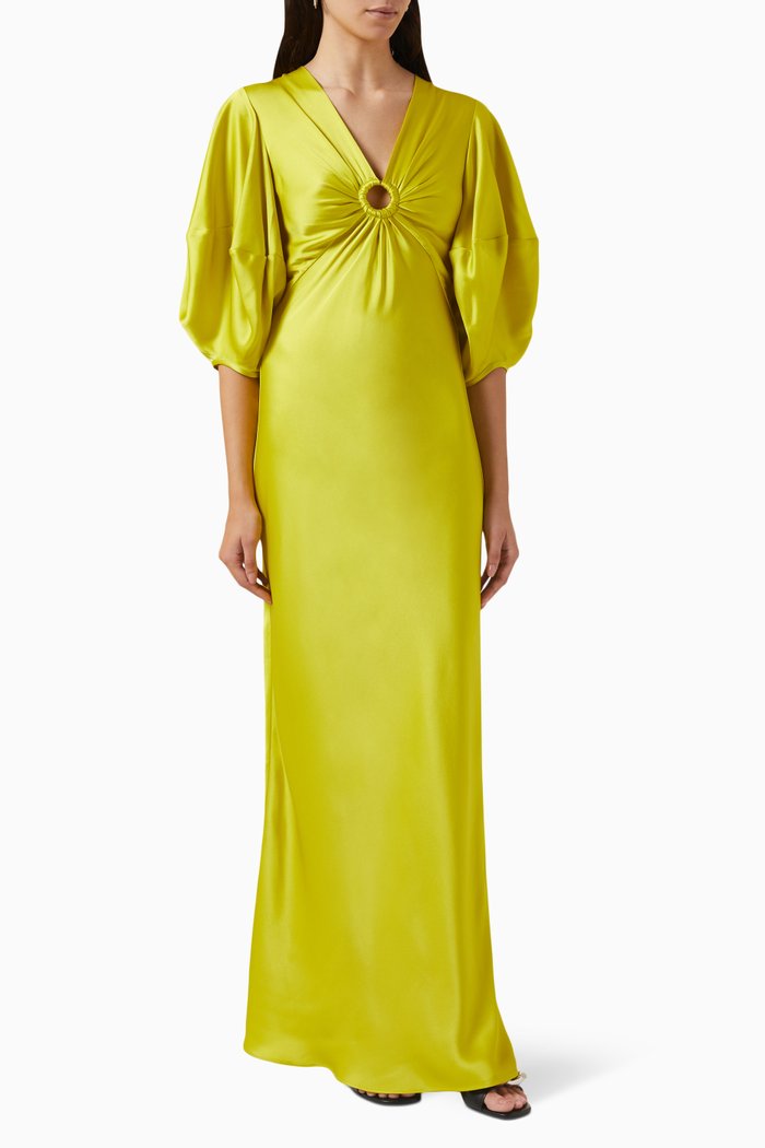 

Embellished Gown in Satin, Yellow