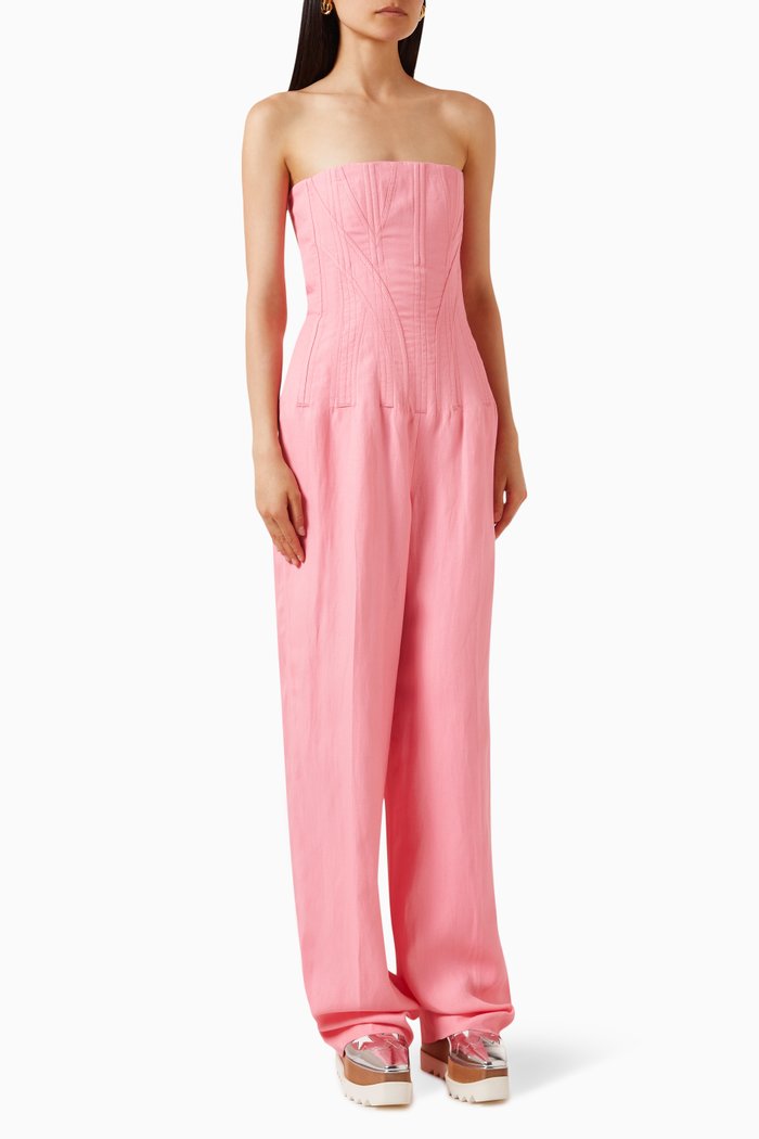 

Strapless Corset Jumpsuit in Viscose-linen Blend, Pink