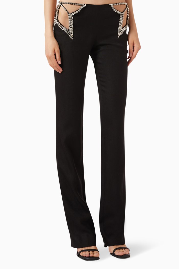 

Ultra Low-rise Diamanté Star Pants in Viscose-canvas, Black