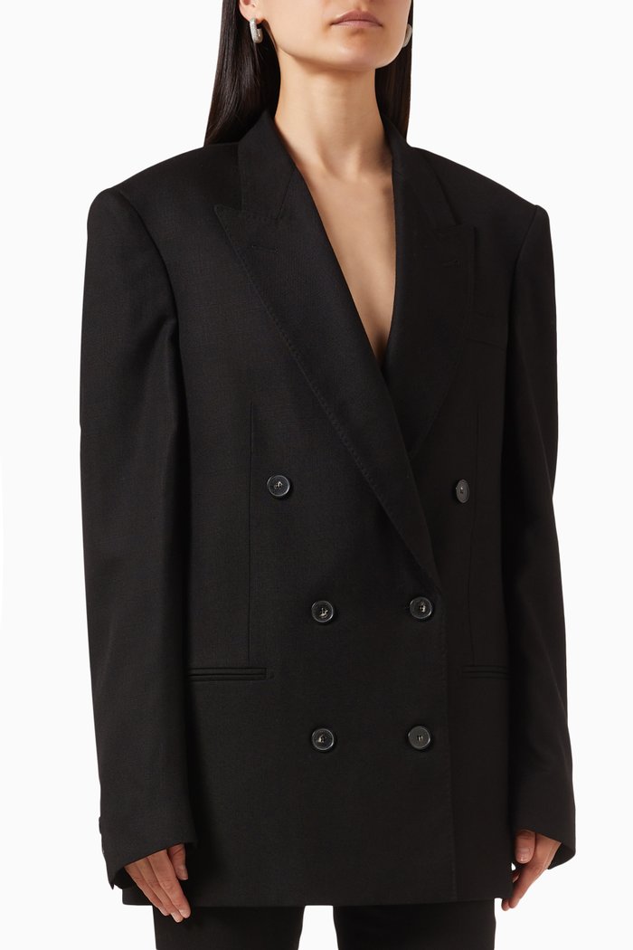 

Oversized Double-breasted Blazer in Viscose, Black