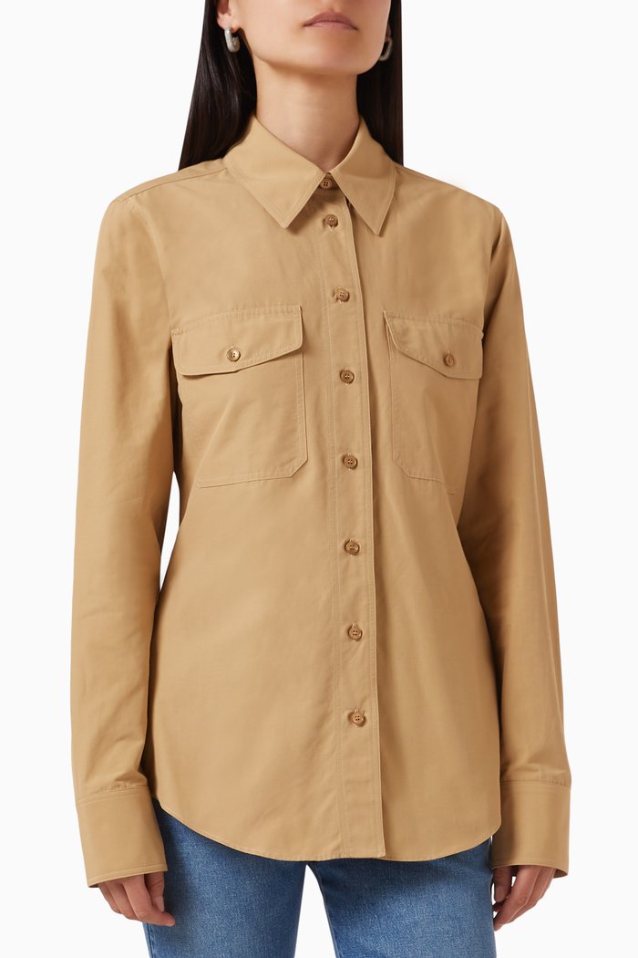 Slim-fit Button-up Shirt in Cotton-blend, Neutral