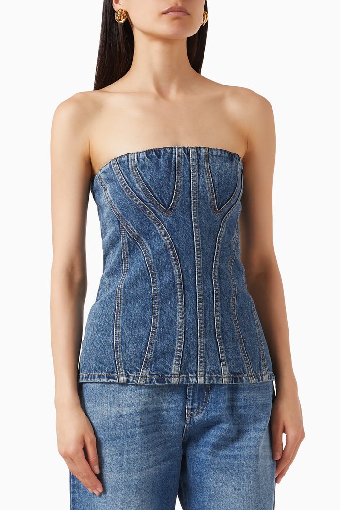 

Vintage Wash Bustier Top in Organic Denim, Blue
