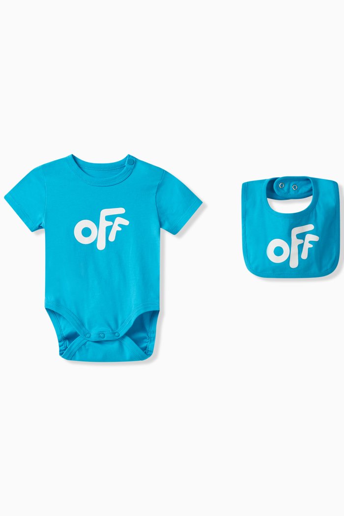 

Off Rounded Bodysuit & Bib Set in Cotton, Blue