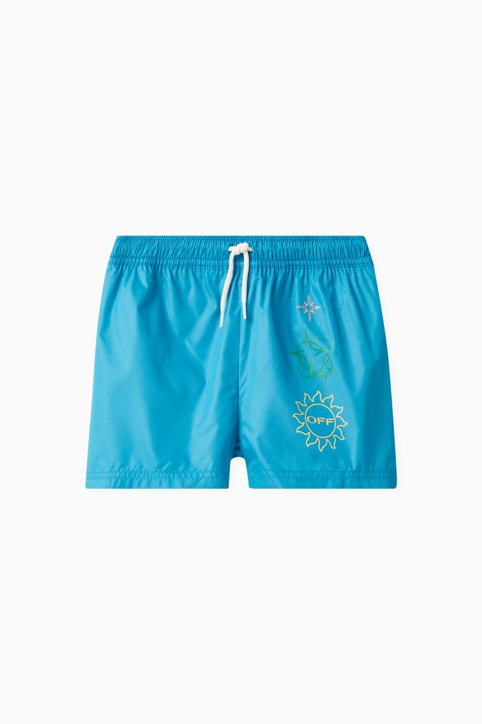 Elements Logo Swim Shorts in Nylon, Blue