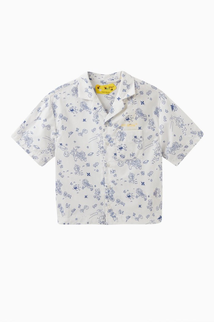 

Sketch Print Bowling Shirt in Cotton, White