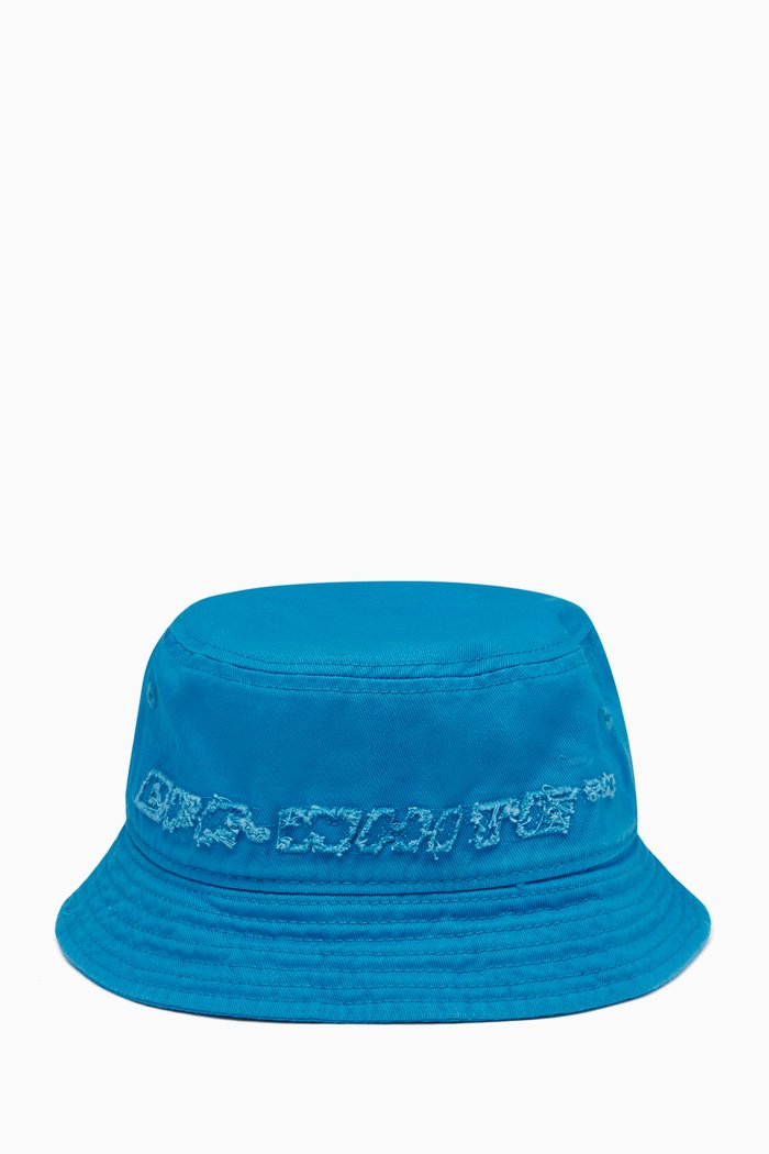 

Frayed Logo Bucket Hat in Cotton, Blue