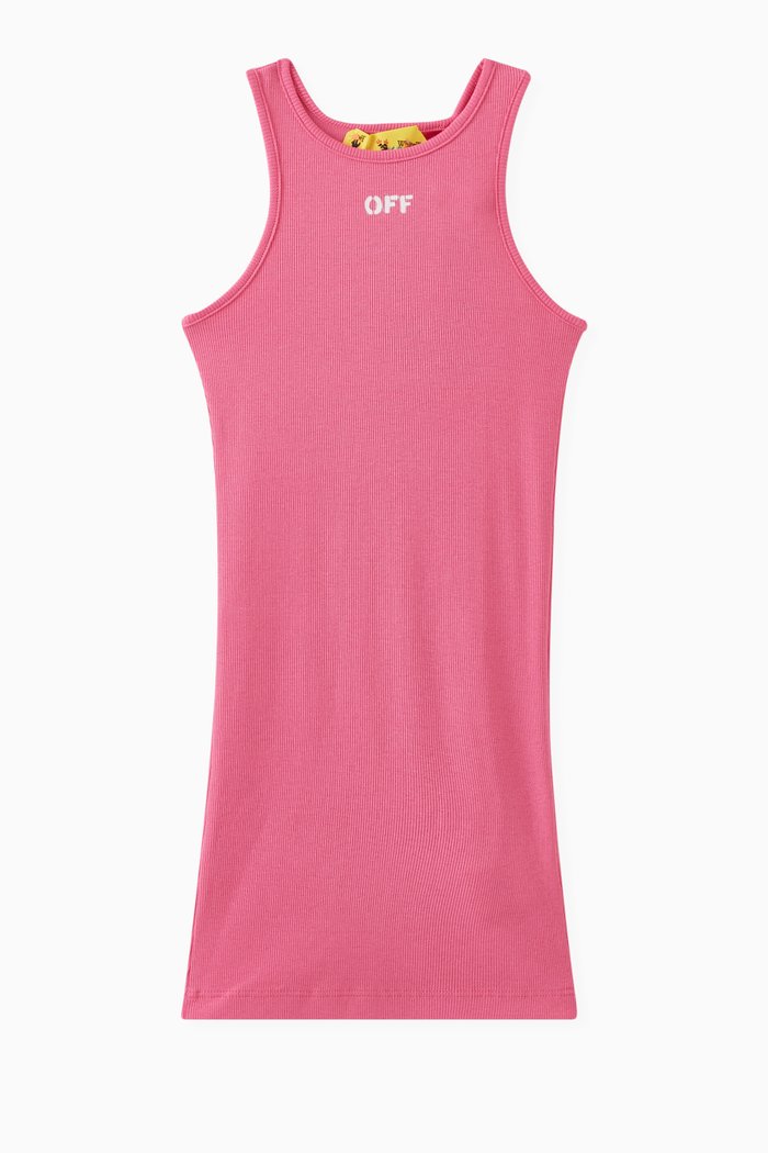 Logo Detail Ribbed Dress in Cotton, Pink