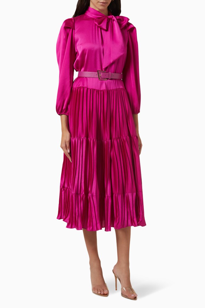 Tie-collar Midi Dress in Satin-crepe, Pink