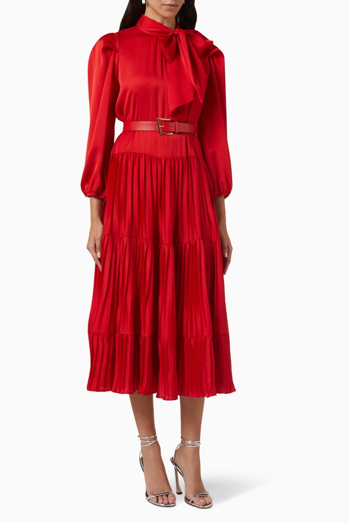 

Tie-collar Midi Dress in Satin-crepe, Red