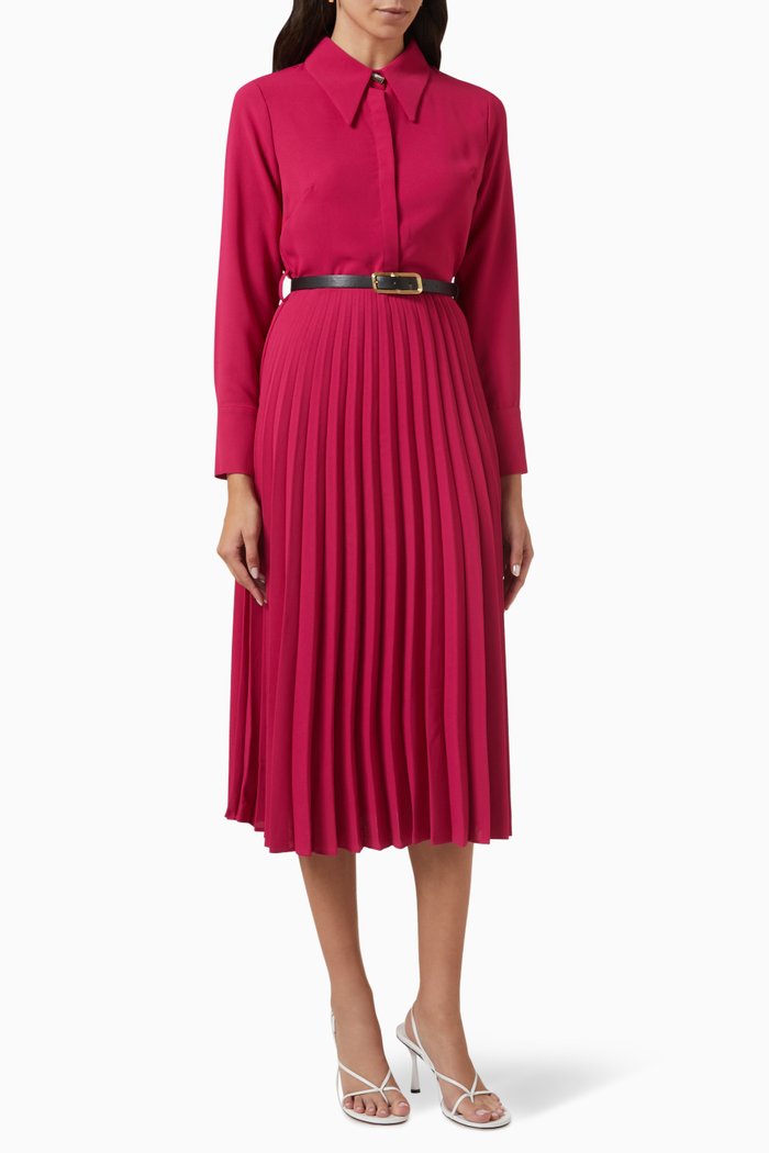 

Belted Midi Shirt Dress in Satin-crepe, Pink