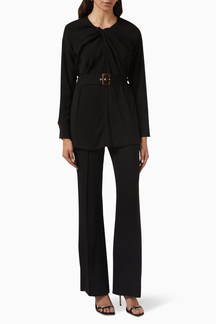 

Twist-front Belted Suit Set in Viscose, Black