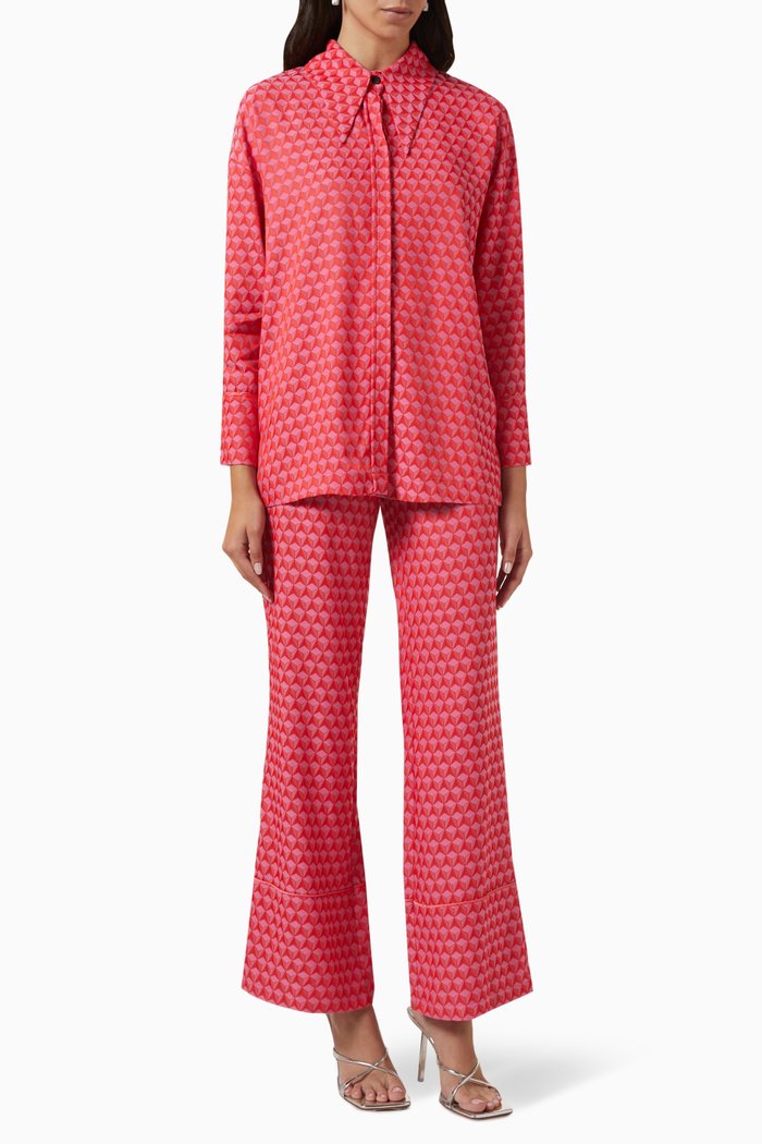 

Geometric-print Suit Set in Viscose-blend, Red