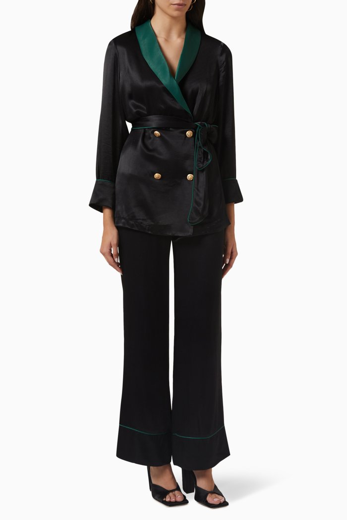 Double-breasted Suit Set in Viscose-satin, Black