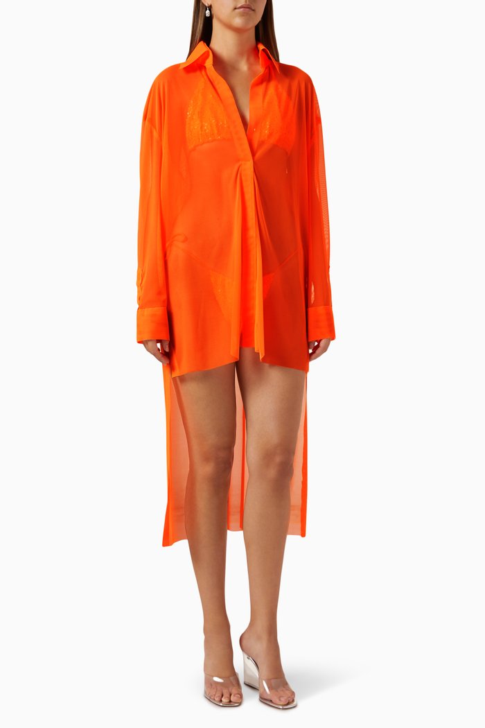 

Boyfriend Shirt in Sheer Mesh, Orange
