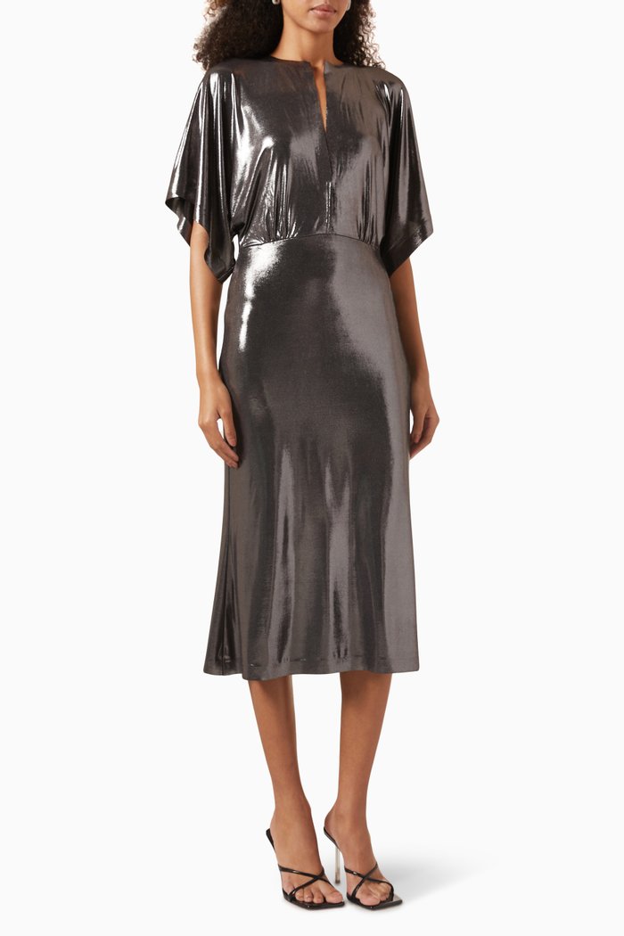 

Obie Metallic Midi Dress, Silver